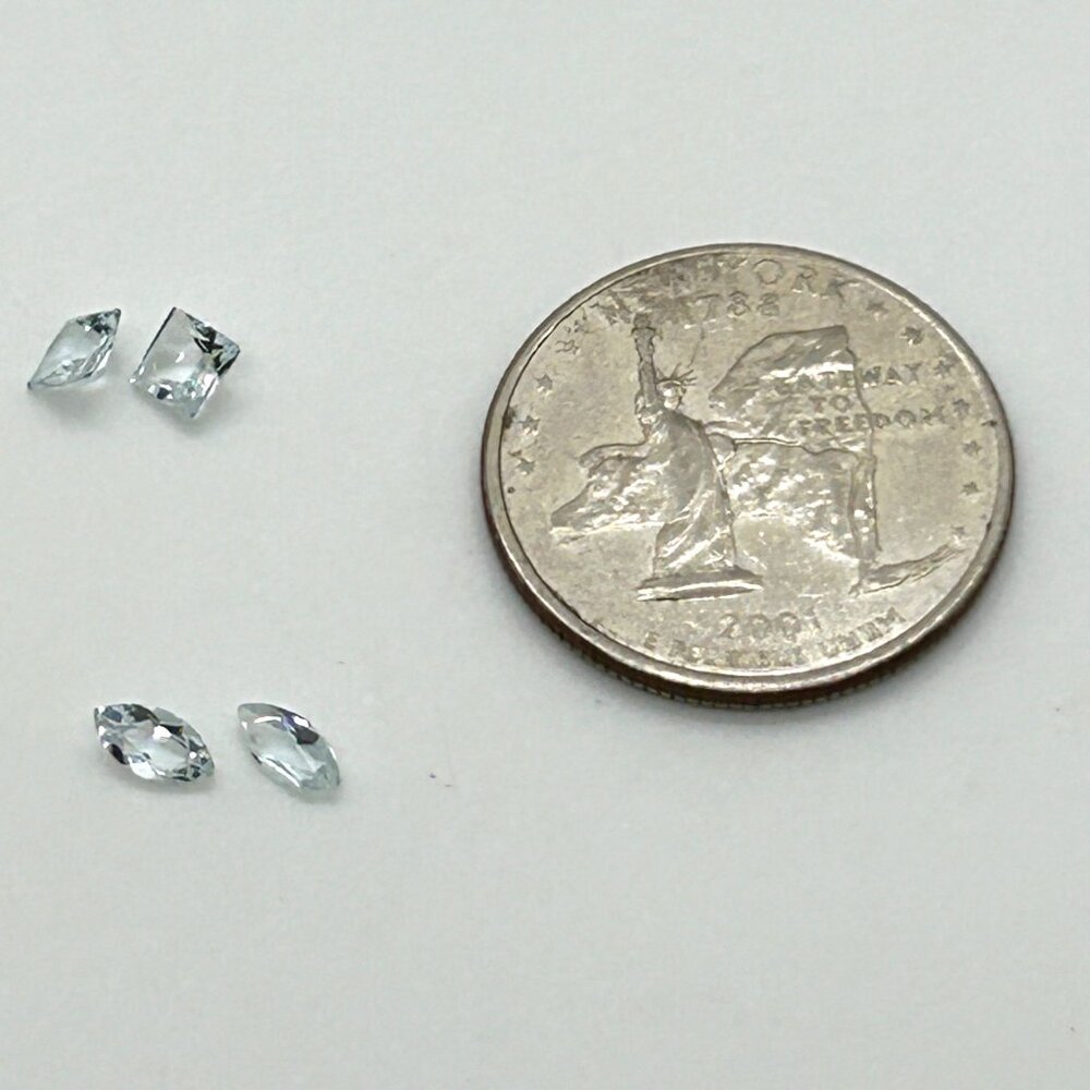 Natural Aquamarine Loose Gemstone Lot 2 Princess Square 2 Marquise Leaf Cut - Picture 4 of 11